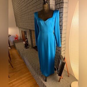 SALE! Alex Perry Sweetheart Sheath Midi Vibrant Blue Long Sleeve Dress US Size 8